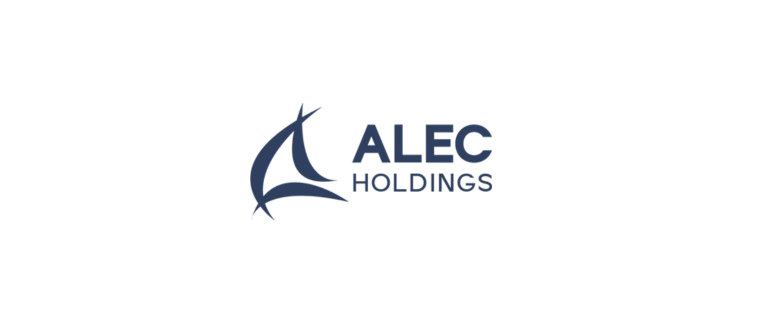 الصفحة الرئيسية شعار شركة ALEC Holdings مع شراع أزرق منمق واسم الشركة بخط عريض.ALEC Holdings logo with a stylized blue sail and bold company name.