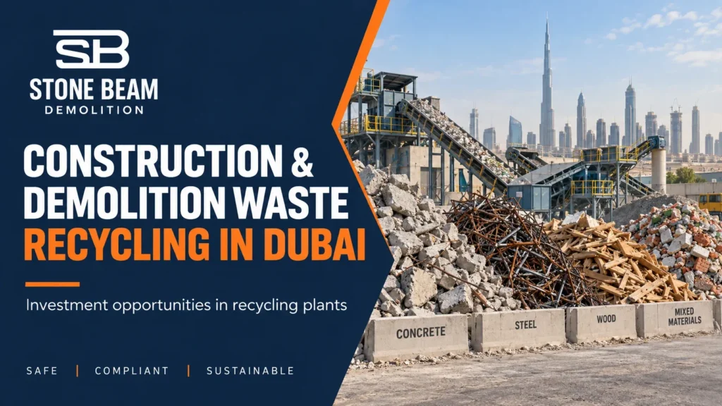 Construction and demolition waste recycling in Dubai with segregated material and recycling facility context