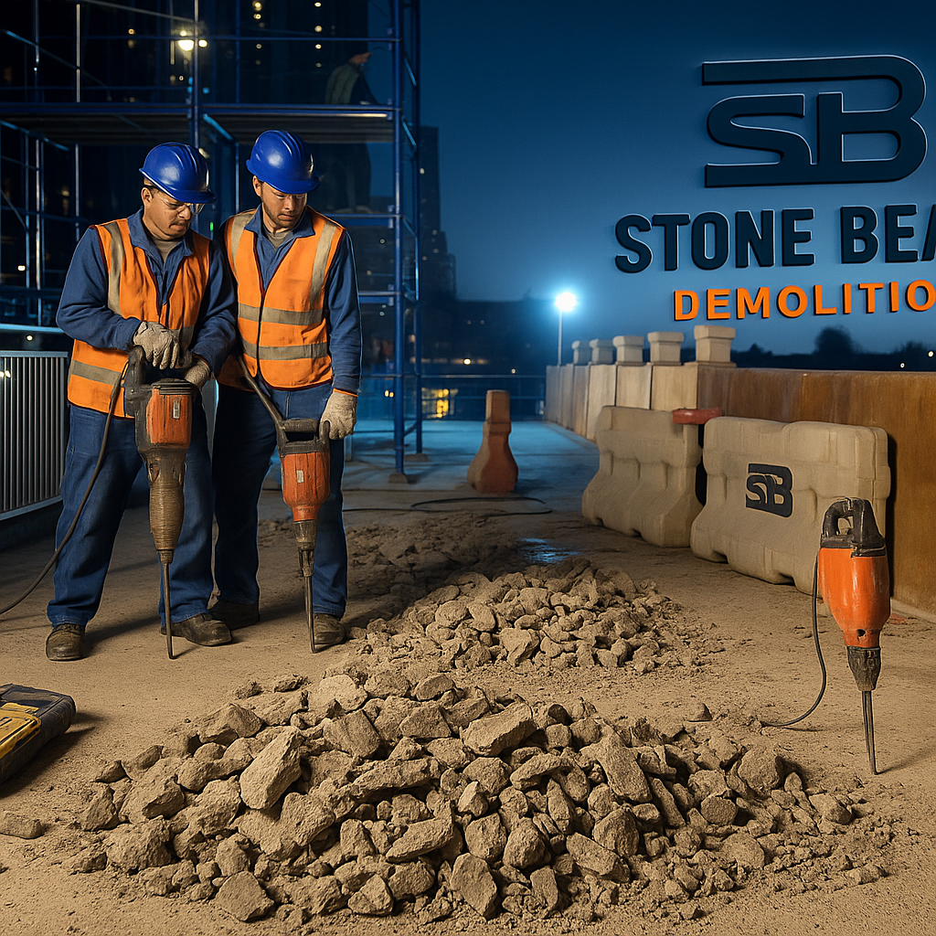 خدمة الهدم الداخلي أعمال تكسير الخرسانة ليلاً – ستون بيم للهدم