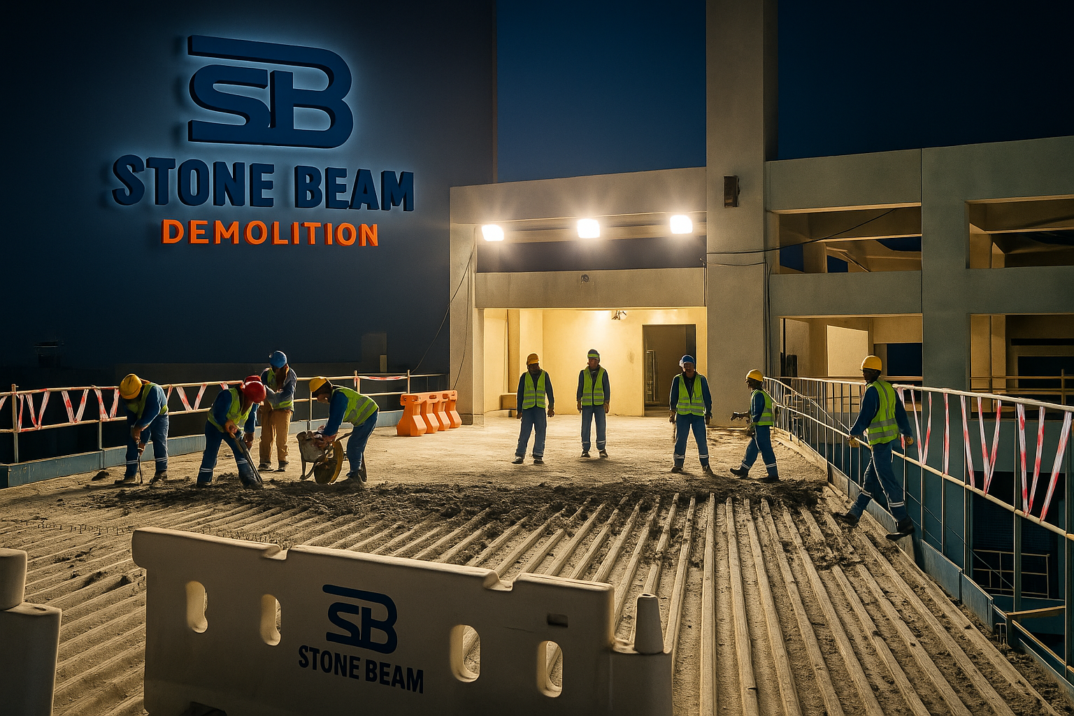 خدمة الهدم الداخلي أعمال الهدم ليلاً وتجهيز أسطح الخرسانة – ستون بيم للهدم