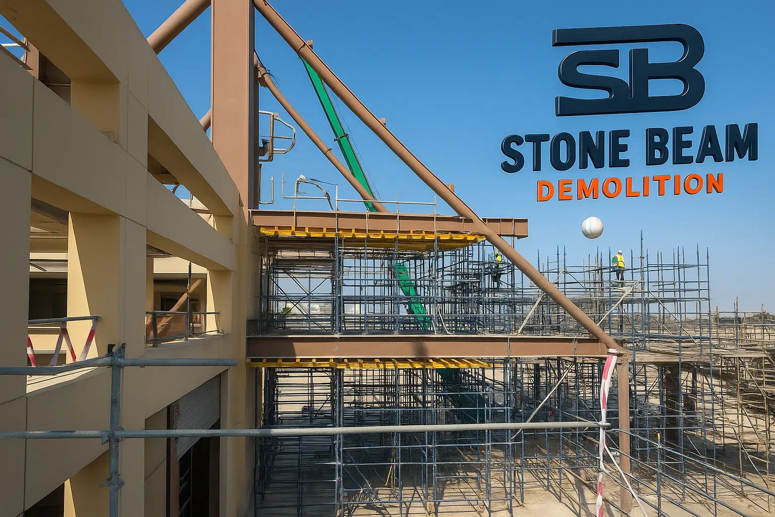 هدم الهياكل الفولاذية مشروع تفكيك الهياكل الفولاذية للجسور من قبل ستون بيم ديموليشن مع اتخاذ تدابير السلامة الكاملة