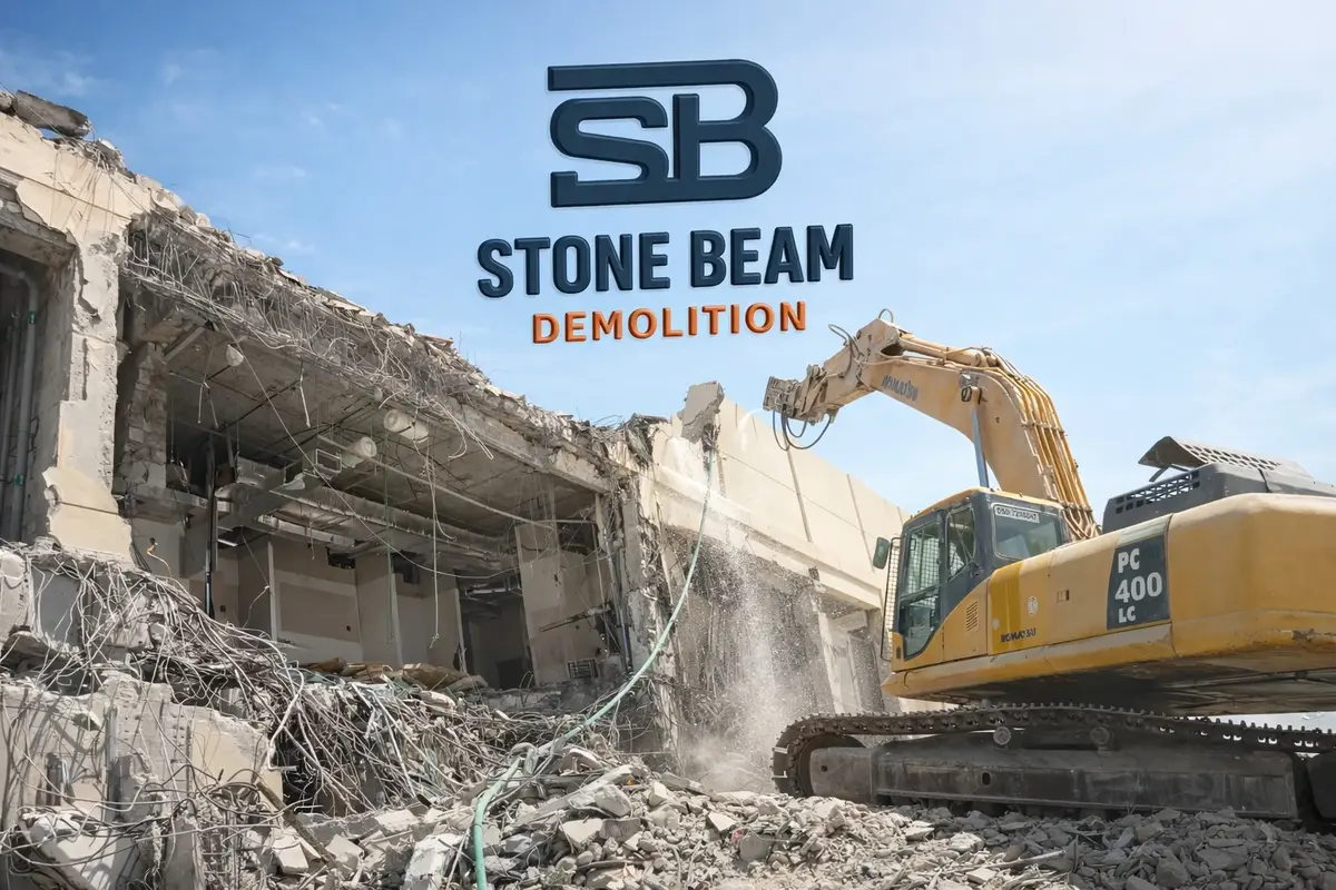 الصفحة الرئيسية حفارة تقوم بعمليات هدم الخرسانة بطريقة منظمة مع كبح الغبار في موقع هدم احترافي.