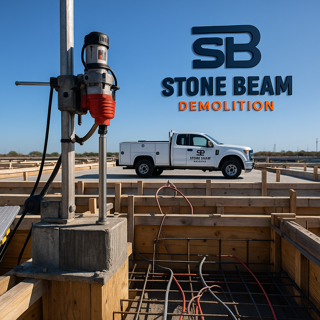 Stone Beam Demolition – Outdoor Concrete Core Drilling on Structural Foundation