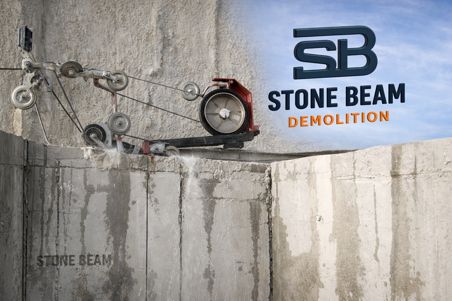 ويلر بيمز عملية قطع الخرسانة بالمنشار السلكي التي نفذتها ستون بيم من أجل تفكيك هيكلي منظم