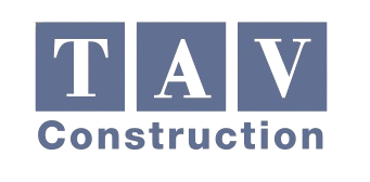 الصفحة الرئيسية شعار شركة TAV Construction يتألف من ثلاثة مربعات زرقاء تحمل الأحرف T و A و V.
