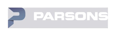 الصفحة الرئيسية شعار شركة «بارسونز» الذي يتألف من رمز «P» هندسي ونص أسود بارز.