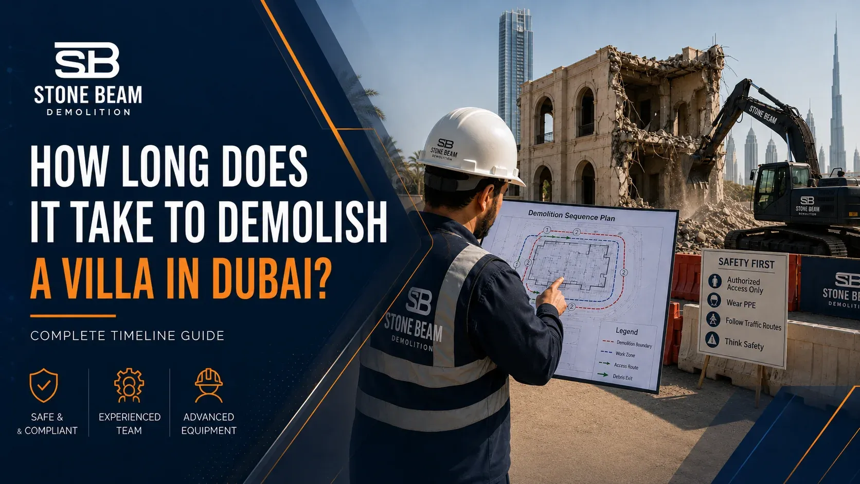 Engineer reviewing demolition plan and method statement for a Dubai project