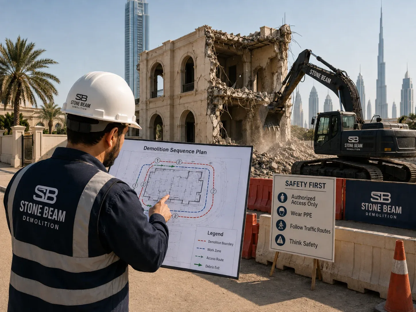 What Is a Demolition Plan? Dubai Method Statement Explained Engineer reviewing demolition plan and method statement for a Dubai project