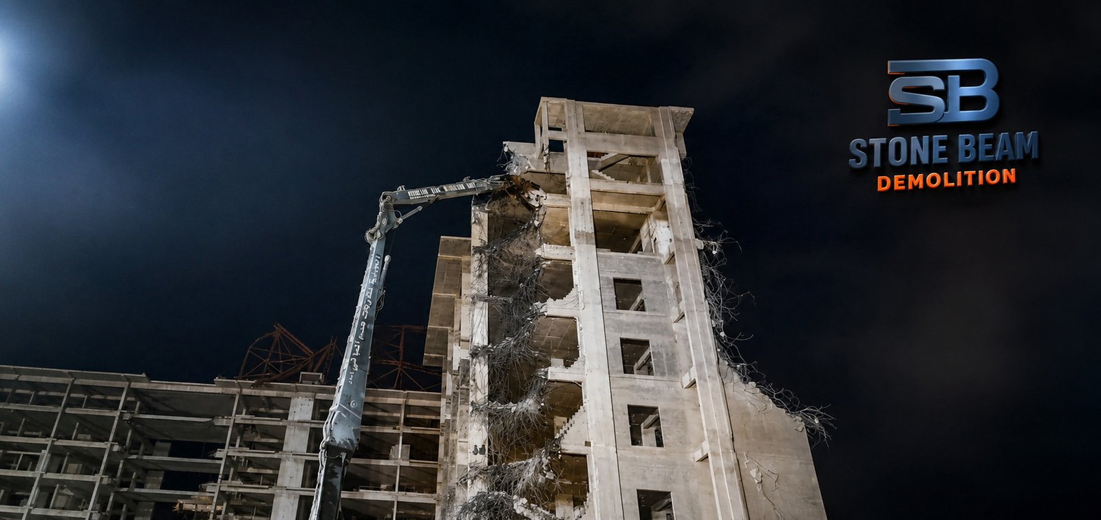 Infrastructure Demolition in Dubai With Controlled Structural Removal Infrastructure demolition in Dubai showing controlled structural removal, heavy equipment operation and organised demolition works
