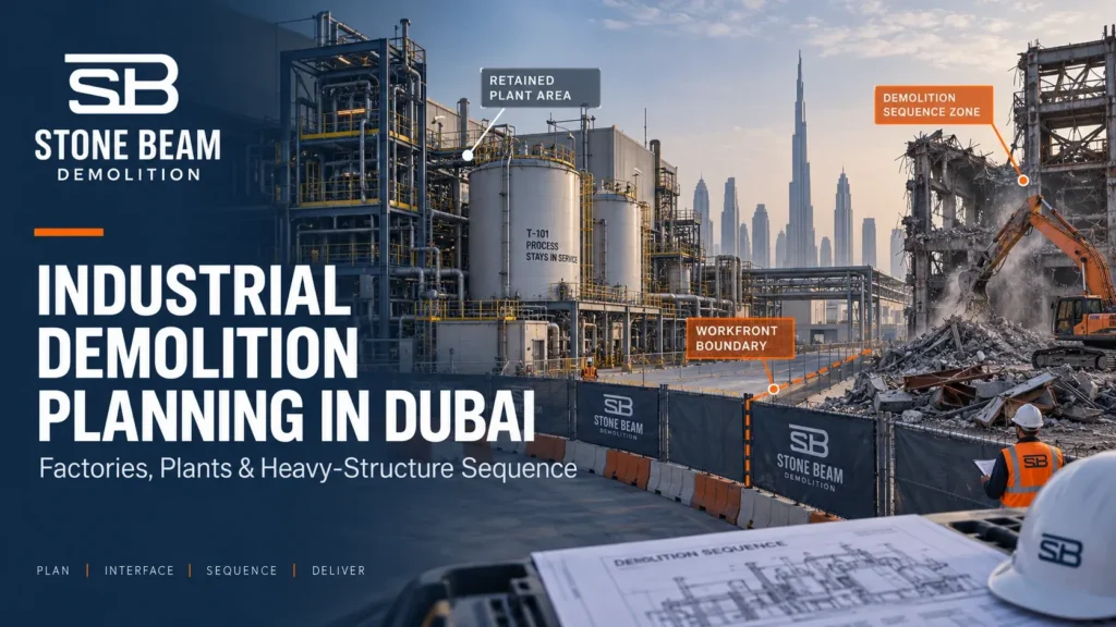 Industrial demolition planning in Dubai for factory and plant structures