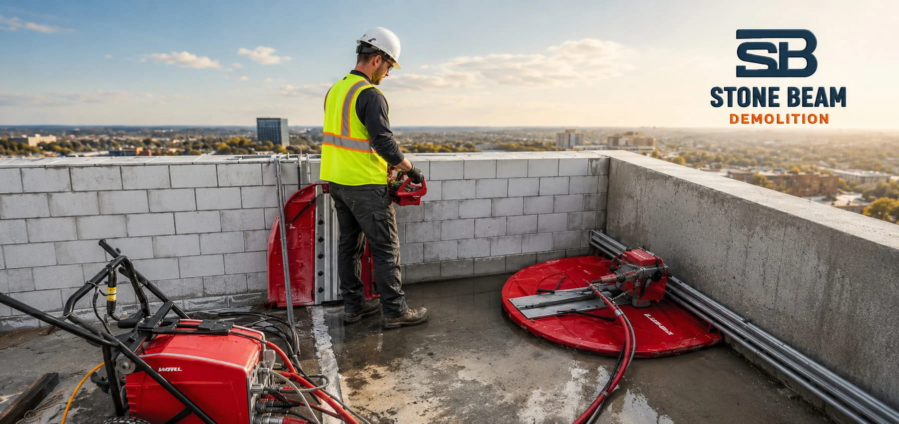 Concrete cutting in Dubai using HILTI wall saw equipment for precise reinforced concrete wall cutting