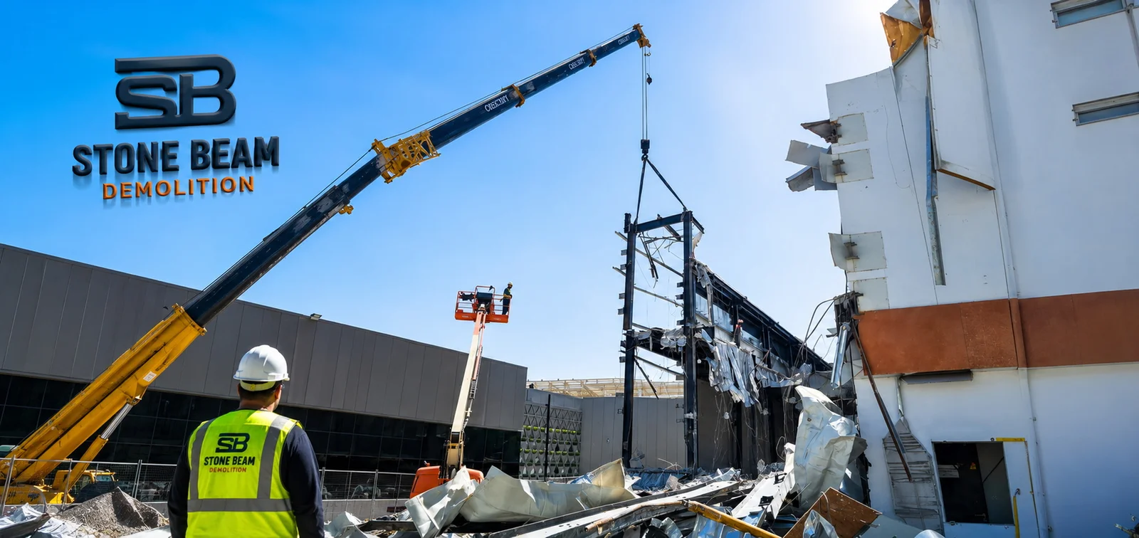 Stone Beam demolition company in Dubai carrying out professional demolition works with coordinated site operations and specialist equipment
