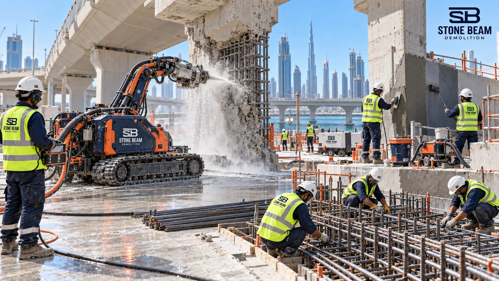 Stone Beam carrying out bridge demolition in Dubai with controlled structural removal, specialist equipment and coordinated site operations